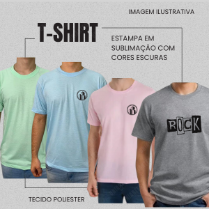 Camiseta Básica Poliéster Cores Claras  Manga Curta Estampa em preto Sublimação Costurado ADULTO / INFANTIL