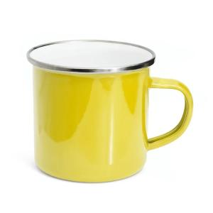 CANECA DE METAL AMARELA COM BORDA PRATA E INTERIOR BRANCO - 325ML      