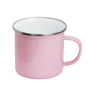 CANECA DE METAL ROSA COM BORDA PRATA E INTERIOR BRANCO - 325ML      